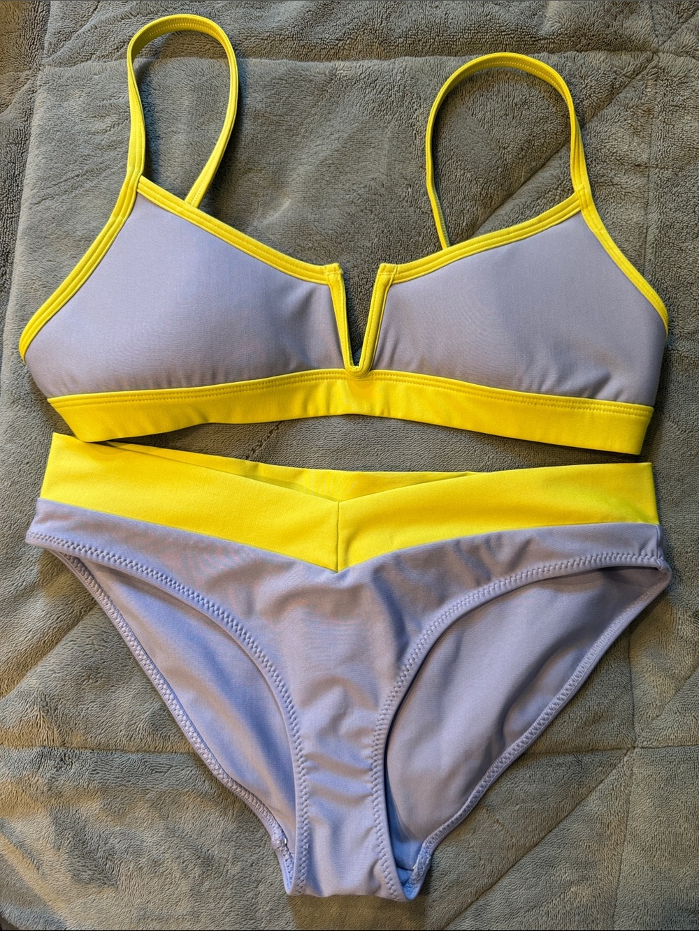 Yellow and Lavender V-Notch Bikini Set - Women Swim Bikini